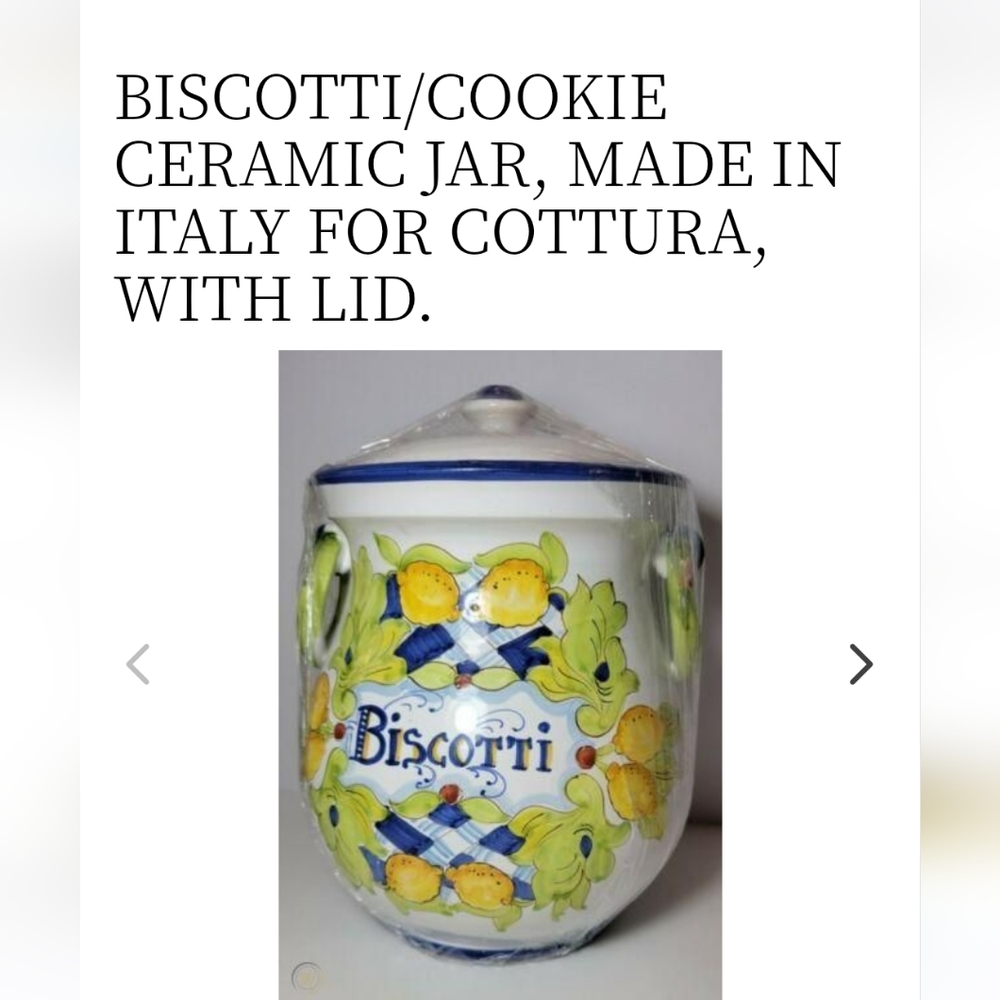 Italian Made Biscotti/Cookie Ceramic Jar Made in Italy by Cottura
